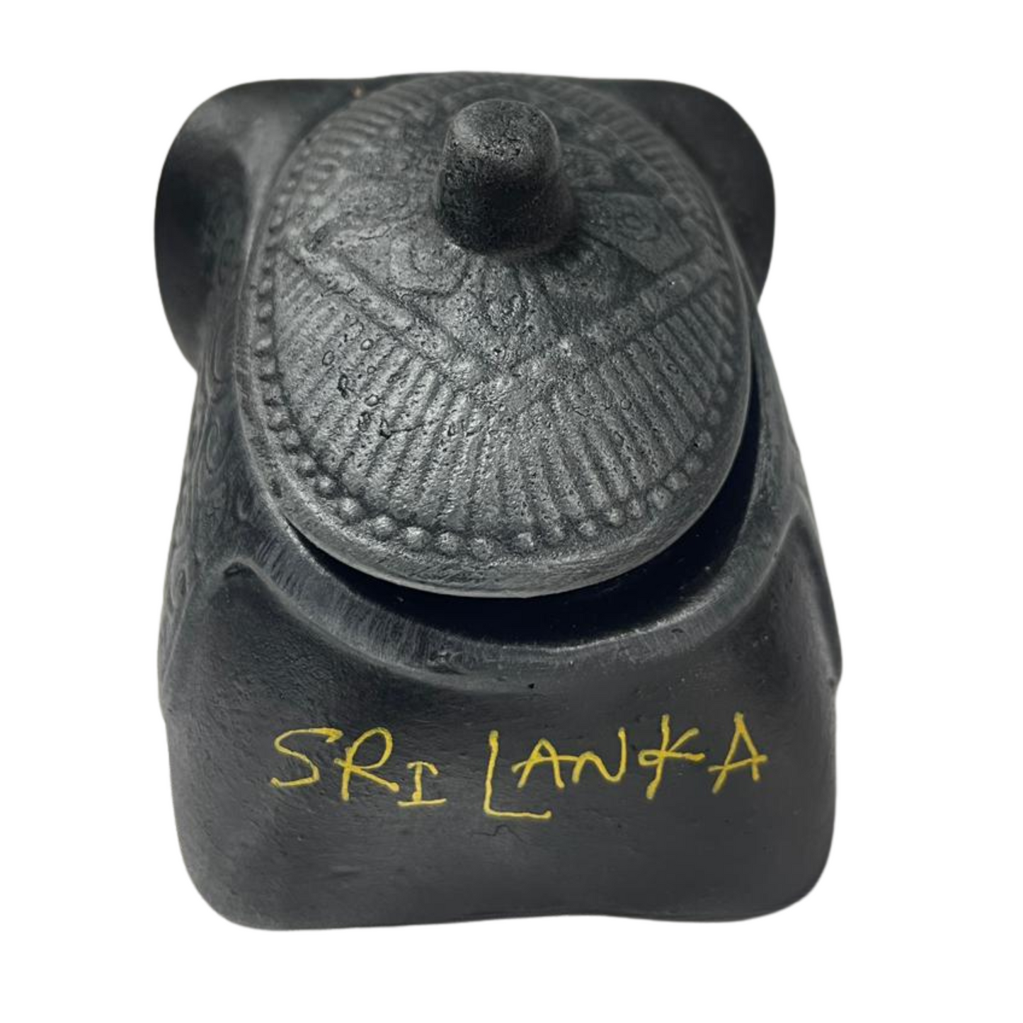 Handmade Elephant-Shaped Clay Tea Container – 3.5" with Lid – Sri Lanka