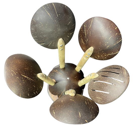 Handmade Coconut Shell Spoons with Round Holder – Eco Friendly Sri Lankan Kitchenware souvenir