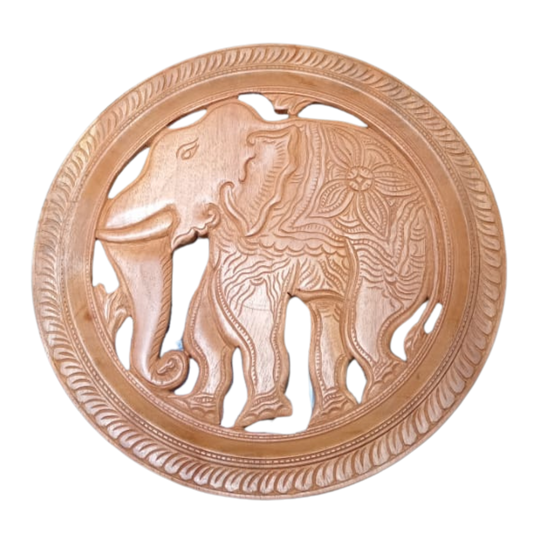 15" Handcrafted Mahogany Wooden Elephant Wall Hanging – Authentic Sri Lankan Art & Décor