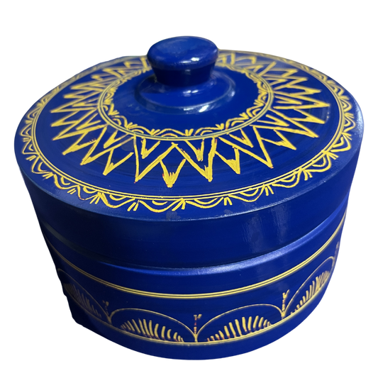Traditional Sri Lankan Handmade Lacquer (Laksha) Wooden Box – Authentic Artisan Craft | 5" Dia × 3.5" Height