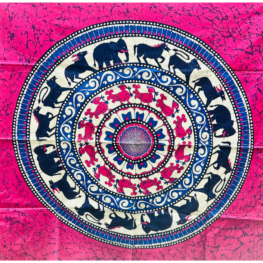 Traditional Sri Lankan Sandakada Pahana Moonstone Batik Wall Hanging | Reversible Circular Mandala Tapestry (92cm × 88.5cm)
