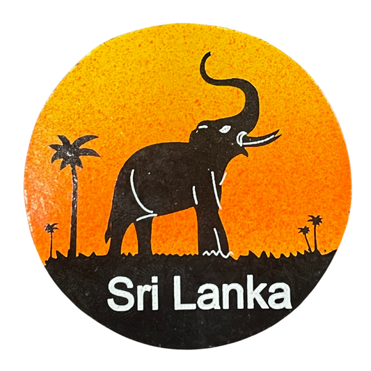 Hand-Painted Wooden Round Key Tag – Sri Lankan Elephant Sunset Souvenir