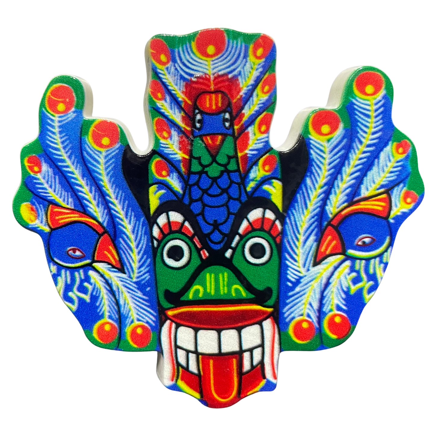 Sri Lankan Mayura Raksha Peacock Demon Mask Fridge Magnet – Polyresin, Traditional Souvenir