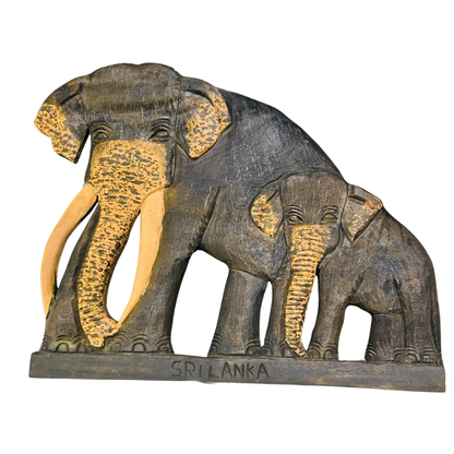 Hand-Carved Mahogany Wooden Elephant Plaque – Authentic Sri Lankan Wall Art & Souvenir