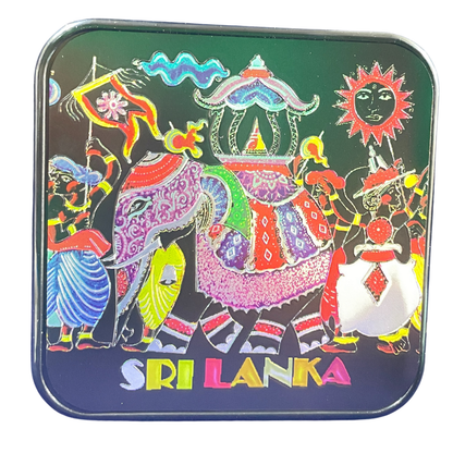 🎭🐘 Sri Lankan Plastic Coaster Set – 6pcs Cultural Table Decor | Sanni Mask & Perahera Theme Designs