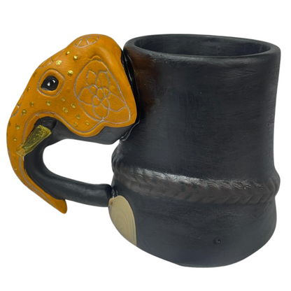 Handmade & Hand-Painted Elephant Foot Clay Mug – Yellow Dress with Elephant Head Handle