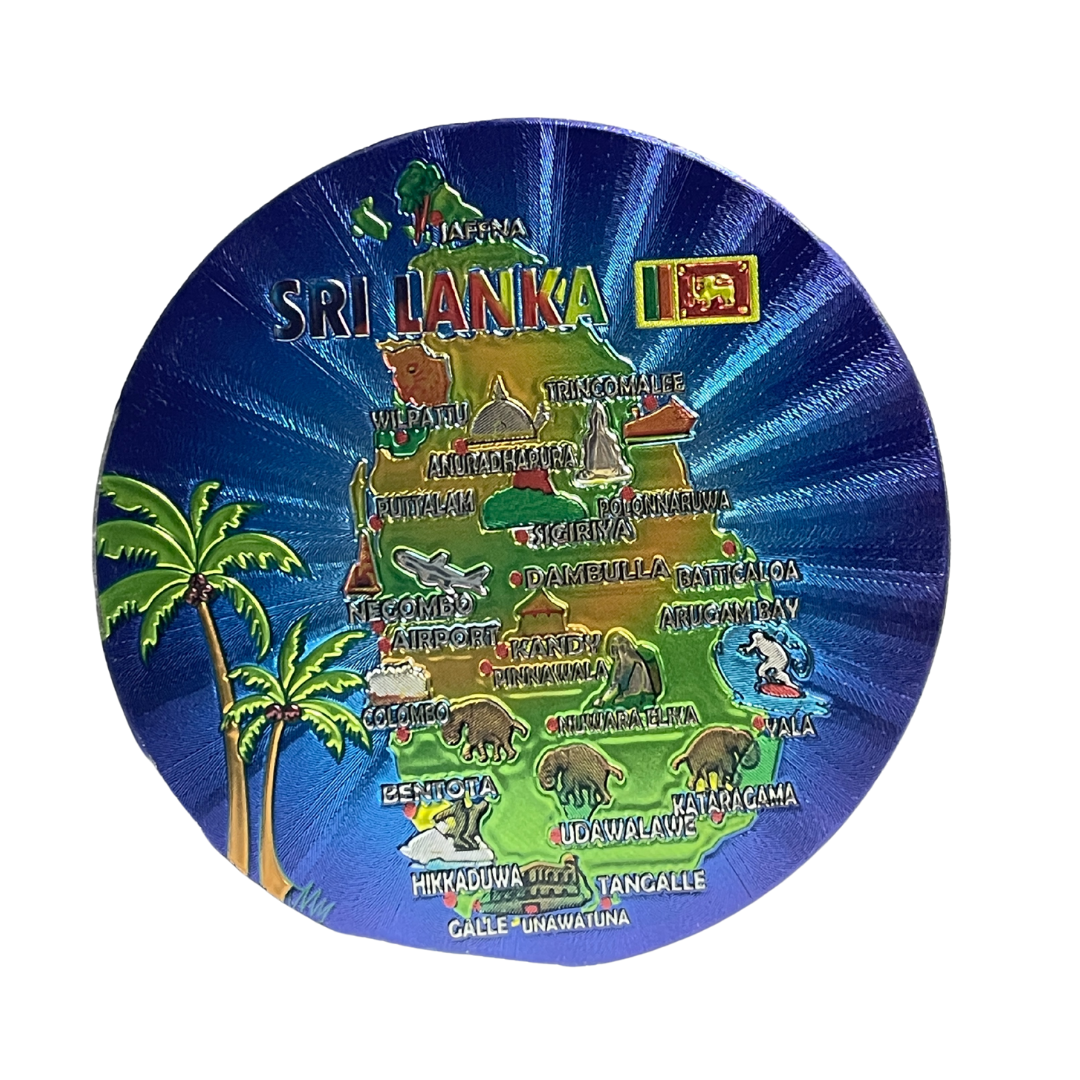 Metallic Finish 3D Sri Lanka Map Fridge Magnet with Flag & Attractions (2.75") | Souvenir Gift
