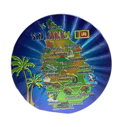 Metallic Finish 3D Sri Lanka Map Fridge Magnet with Flag & Attractions (2.75") | Souvenir Gift