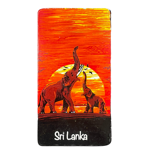 Hand-Painted Wooden Rectangular Fridge Magnet – Mother & Baby Elephant, Sri Lanka Souvenir