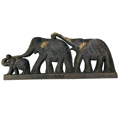 Hand-Carved Mahogany Elephant Family Plaque – Authentic Sri Lankan Wooden Elephant Art & Souvenir