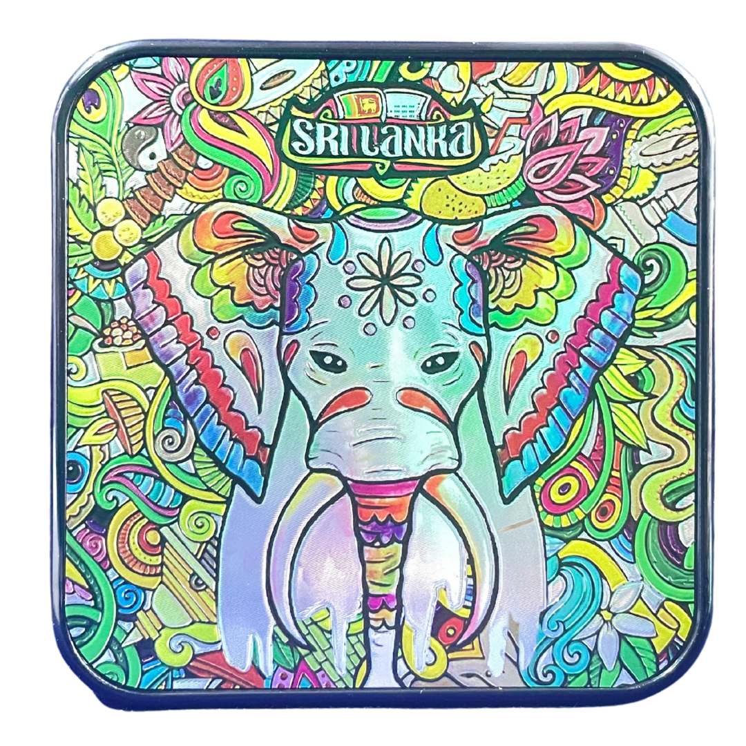 🎭🐘 Sri Lankan Plastic Coaster Set – 6pcs Cultural Table Decor | Sanni Mask & Perahera Theme Designs