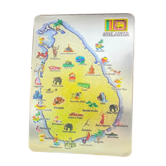 Rectangular Metallic 3D Sri Lanka Map Fridge Magnet with Flag & Attractions (2.5"x3.5")