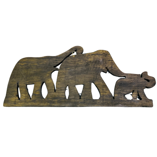 Hand-Carved Mahogany Elephant Family Plaque – Authentic Sri Lankan Wooden Elephant Art & Souvenir