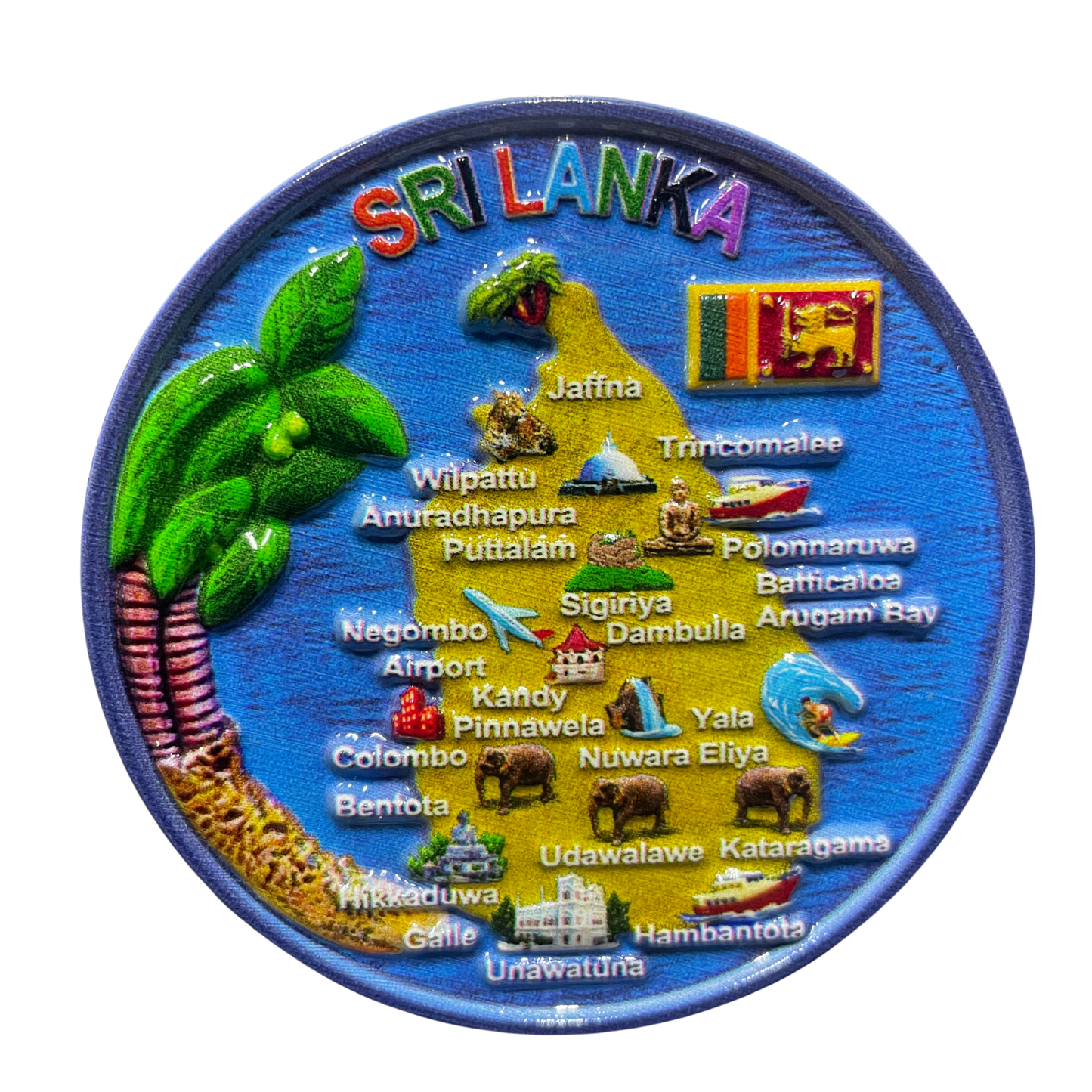 Sri Lanka Map 3D Fridge Magnet – Polyresin Souvenir, Iconic Landmarks (Available in Vibrant Colours)