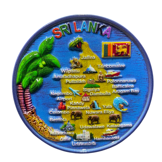 Sri Lanka Map 3D Fridge Magnet – Polyresin Souvenir, Iconic Landmarks (Available in Vibrant Colours)