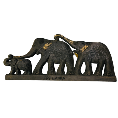 Hand-Carved Mahogany Elephant Family Plaque – Authentic Sri Lankan Wooden Elephant Art & Souvenir
