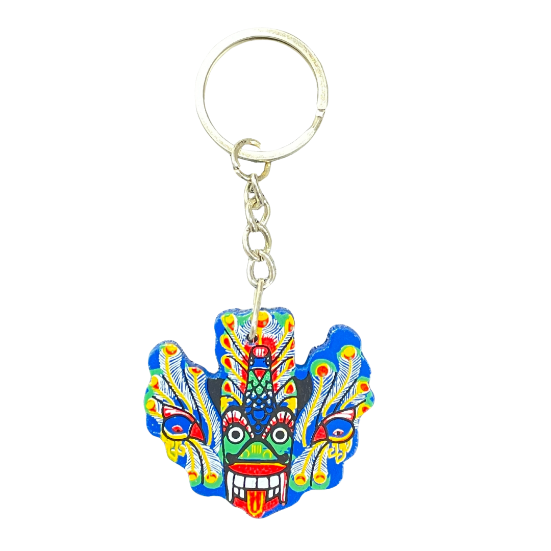 Sri Lankan Traditional Mayura Raksha (Peacock Devil) Wooden Keychain
