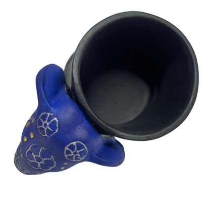 Handmade &amp; Hand-Painted Elephant Foot Clay Mug – Blue Dress with Elephant Head Handle