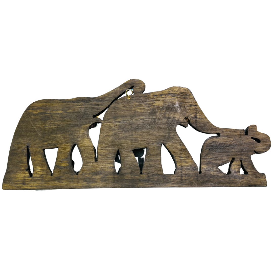 Hand-Carved Mahogany Elephant Family Plaque – Authentic Sri Lankan Wooden Elephant Art & Souvenir