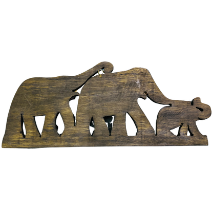 Hand-Carved Mahogany Elephant Family Plaque – Authentic Sri Lankan Wooden Elephant Art & Souvenir