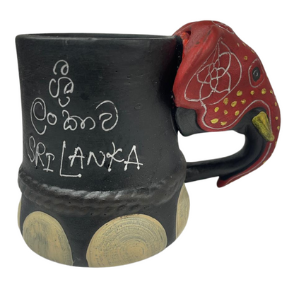 Handmade & Hand-Painted Elephant Foot Clay Mug – Red Dress with Elephant Head Handle