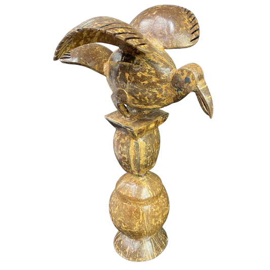 Handmade Coconut Shell Bird Statue on Stand – Sri Lankan Folk Art Souvenir