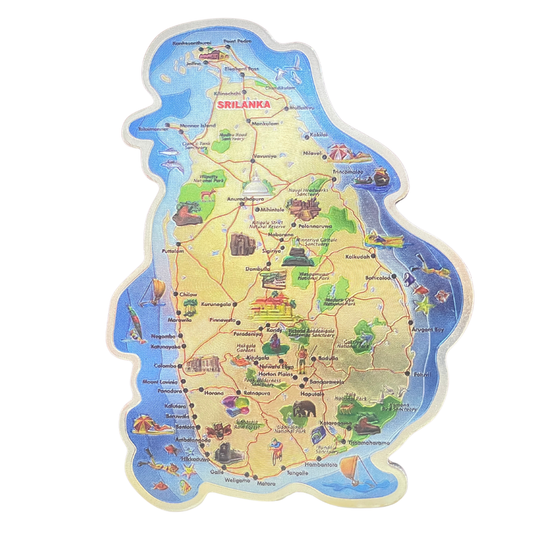 Sri Lanka Map Metallic Fridge Magnet – Roads, Cities & Indian Ocean (3"x4.25")