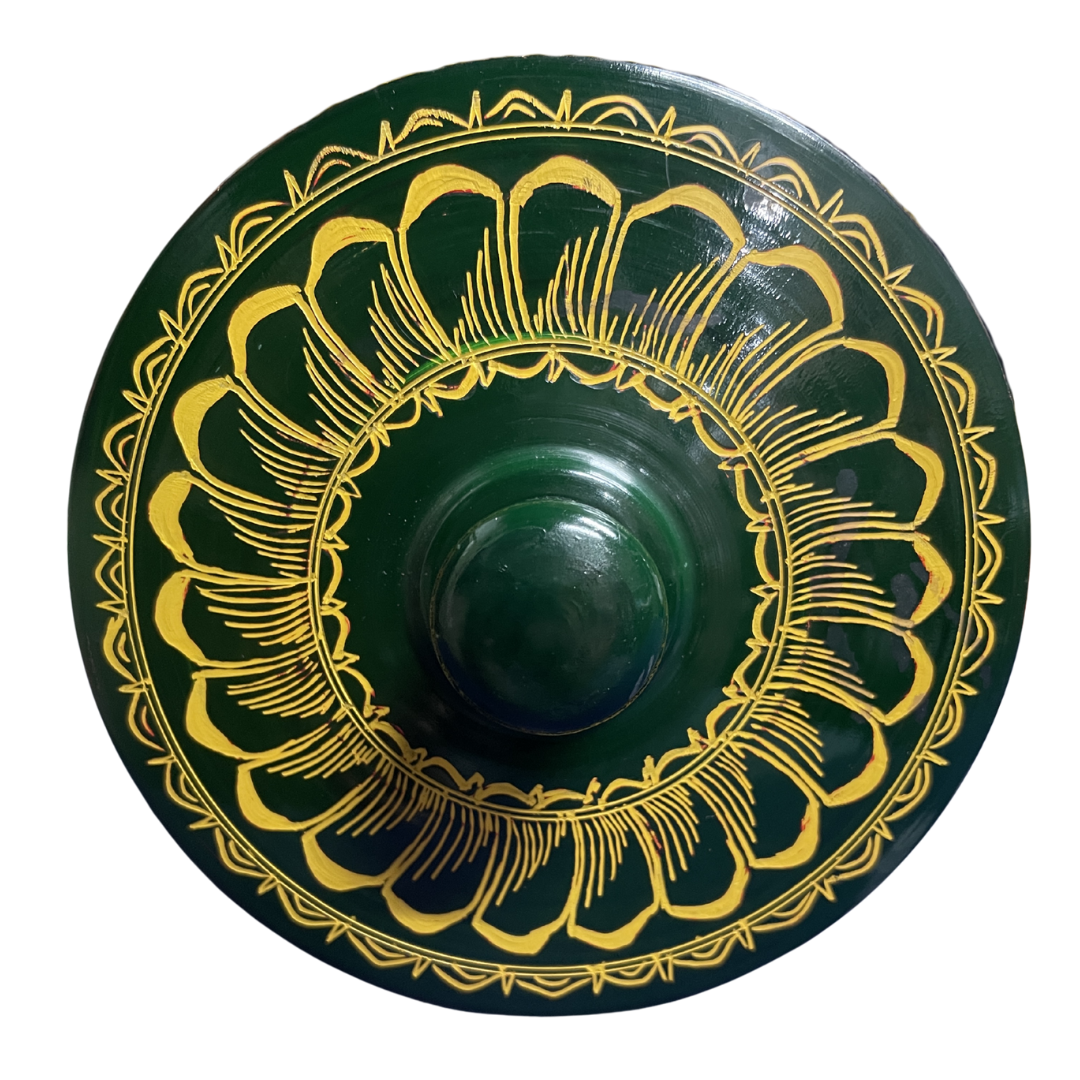 Traditional Sri Lankan Handmade Lacquer (Laksha) Wooden Box – Authentic Artisan Craft | 5" Dia × 3.5" Height