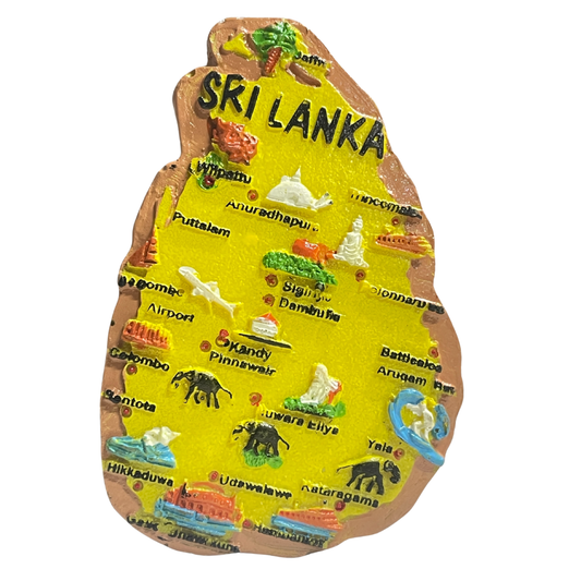 Sri Lanka Map 3D Fridge Magnet – Handmade Plaster of Paris Souvenir (3"x2") - Light Brown & Yellow