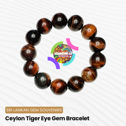 Authentic Ceylon Tiger Eye Gemstone Bracelet – Stretch Cord, Handmade in Sri Lanka