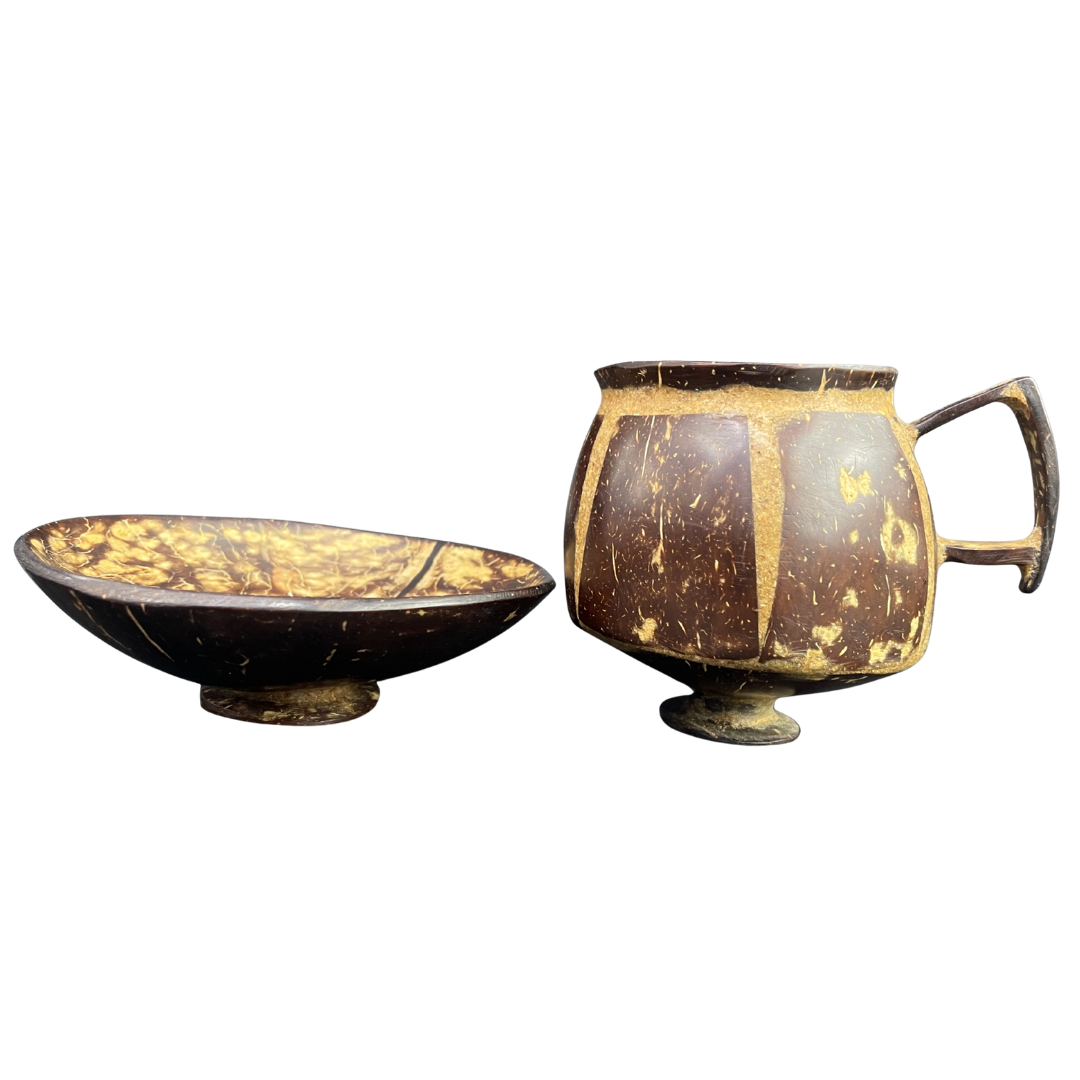 Handmade Coconut Shell Tea Cup and Plate Set – Eco Friendly Sri Lankan Souvenir