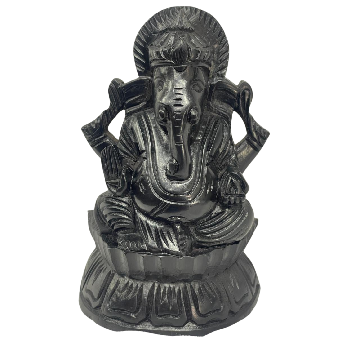 6" Handmade Ebony Wood Ganesh Statue – Sri Lankan Hand-Carved Spiritual Decor