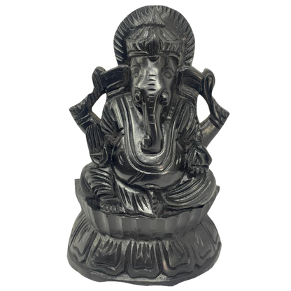 6" Handmade Ebony Wood Ganesh Statue – Sri Lankan Hand-Carved Spiritual Decor
