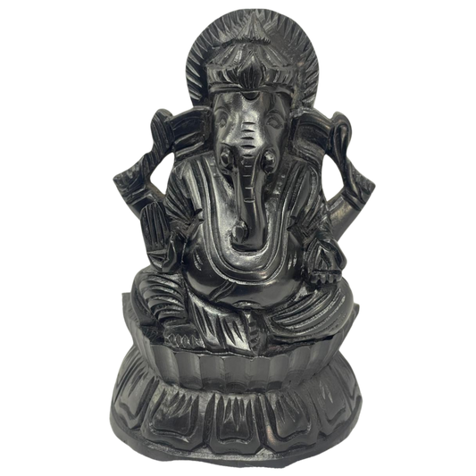 6" Handmade Ebony Wood Ganesh Statue – Sri Lankan Hand-Carved Spiritual Decor