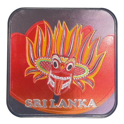 🎭🐘 Sri Lankan Plastic Coaster Set – 6pcs Cultural Table Decor | Sanni Mask & Perahera Theme Designs