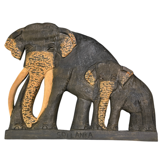 Hand-Carved Mahogany Wooden Elephant Plaque – Authentic Sri Lankan Wall Art & Souvenir