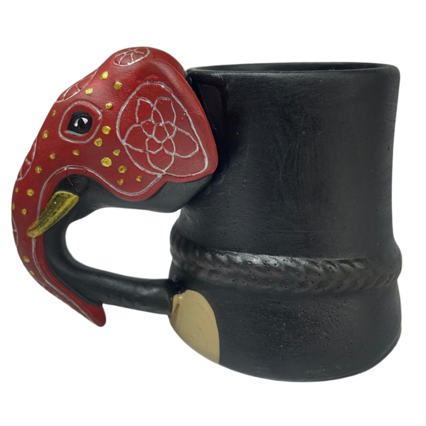 Handmade & Hand-Painted Elephant Foot Clay Mug – Red Dress with Elephant Head Handle
