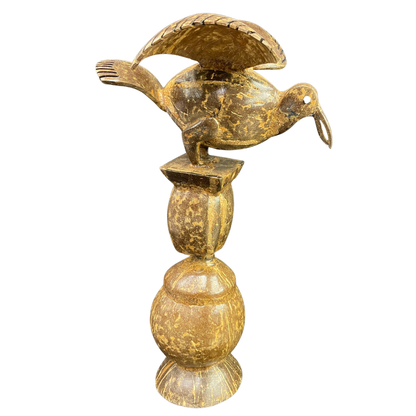 Handmade Coconut Shell Bird Statue on Stand – Sri Lankan Folk Art Souvenir