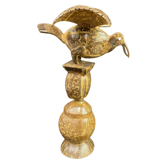 Handmade Coconut Shell Bird Statue on Stand – Sri Lankan Folk Art Souvenir