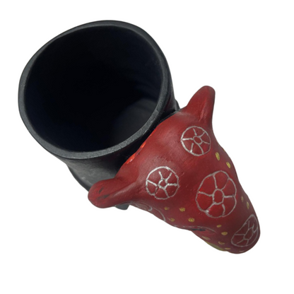 Handmade & Hand-Painted Elephant Foot Clay Mug – Red Dress with Elephant Head Handle