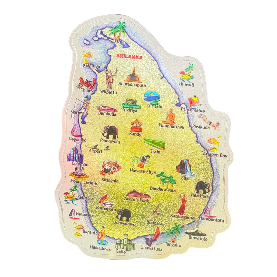 Sri Lanka Map Metallic Fridge Magnet – Cities, Landmarks & Indian Ocean (3"x4.5")