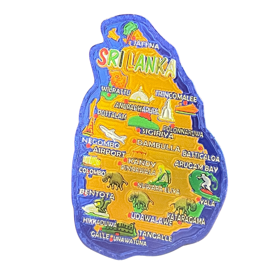 Sri Lanka Shaped Metallic Rubber Fridge Magnet – Famous Places & Images