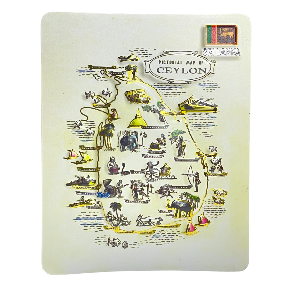 Rectangular Sri Lanka Map Fridge Magnet – 3D Landmarks & Indian Ocean (3"x4")