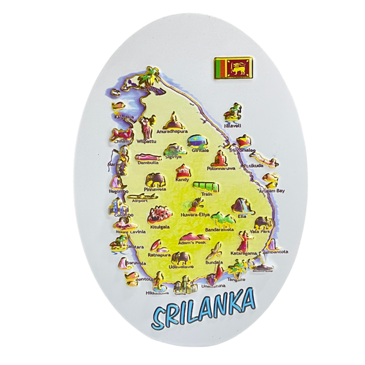 Oval Plastic-Finish Rubber Sri Lanka Magnet – 3D Map & Famous Places (2.75"x4")