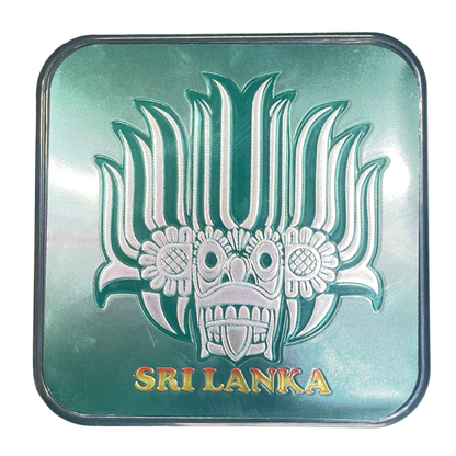 🎭🐘 Sri Lankan Plastic Coaster Set – 6pcs Cultural Table Decor | Sanni Mask & Perahera Theme Designs