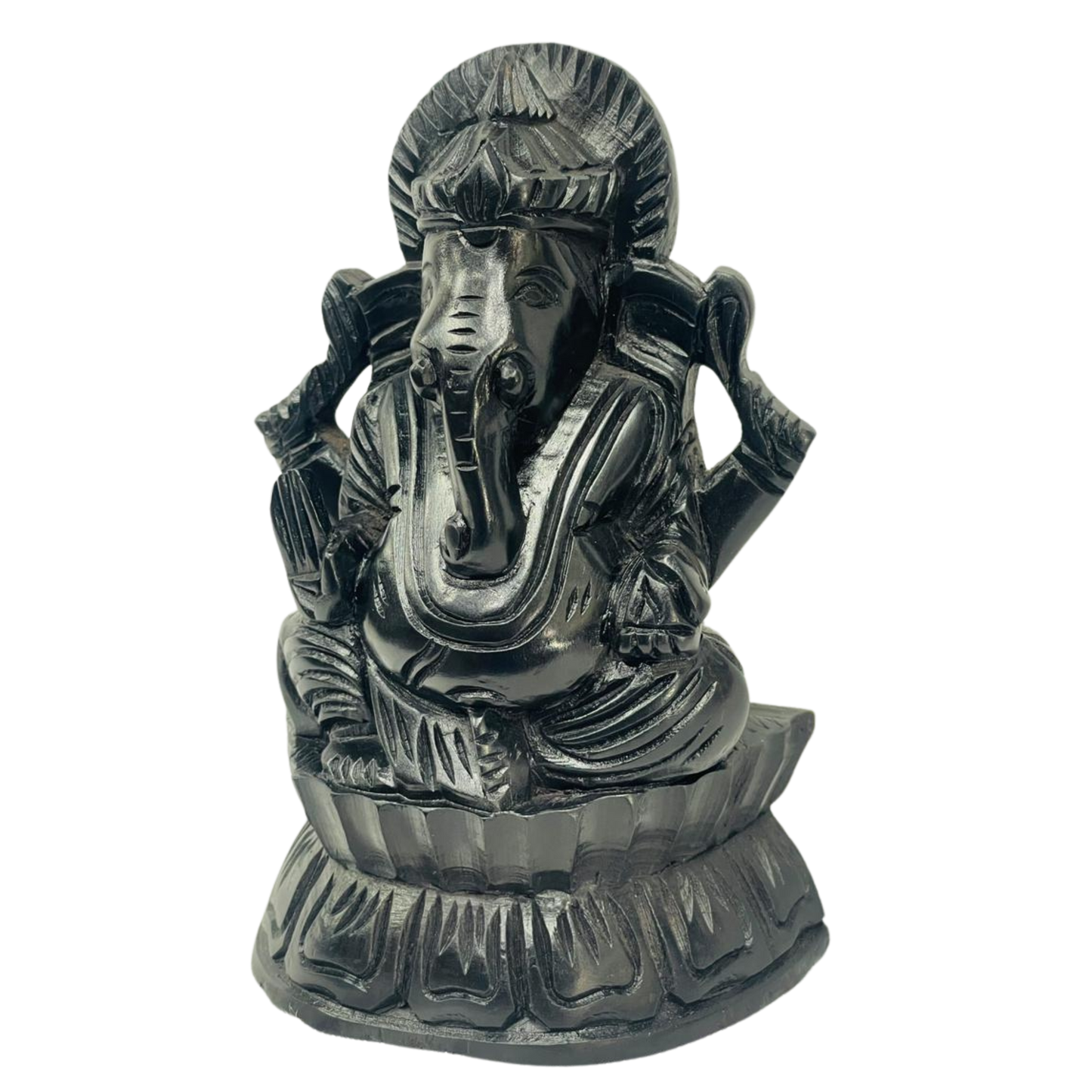 6" Handmade Ebony Wood Ganesh Statue – Sri Lankan Hand-Carved Spiritual Decor