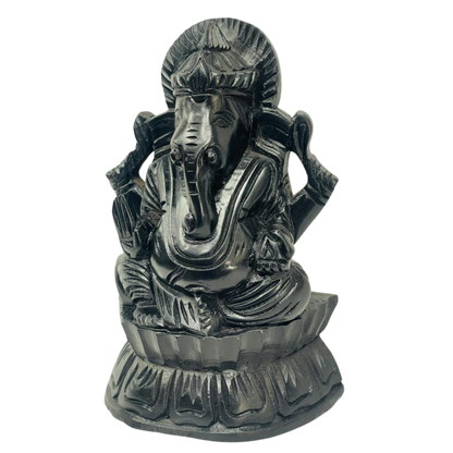 6" Handmade Ebony Wood Ganesh Statue – Sri Lankan Hand-Carved Spiritual Decor
