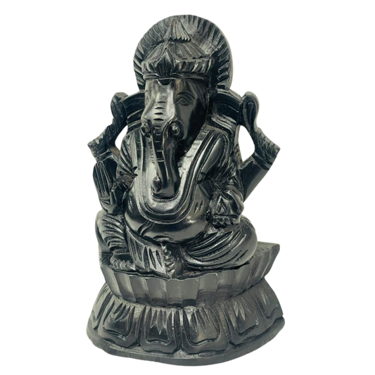 6" Handmade Ebony Wood Ganesh Statue – Sri Lankan Hand-Carved Spiritual Decor