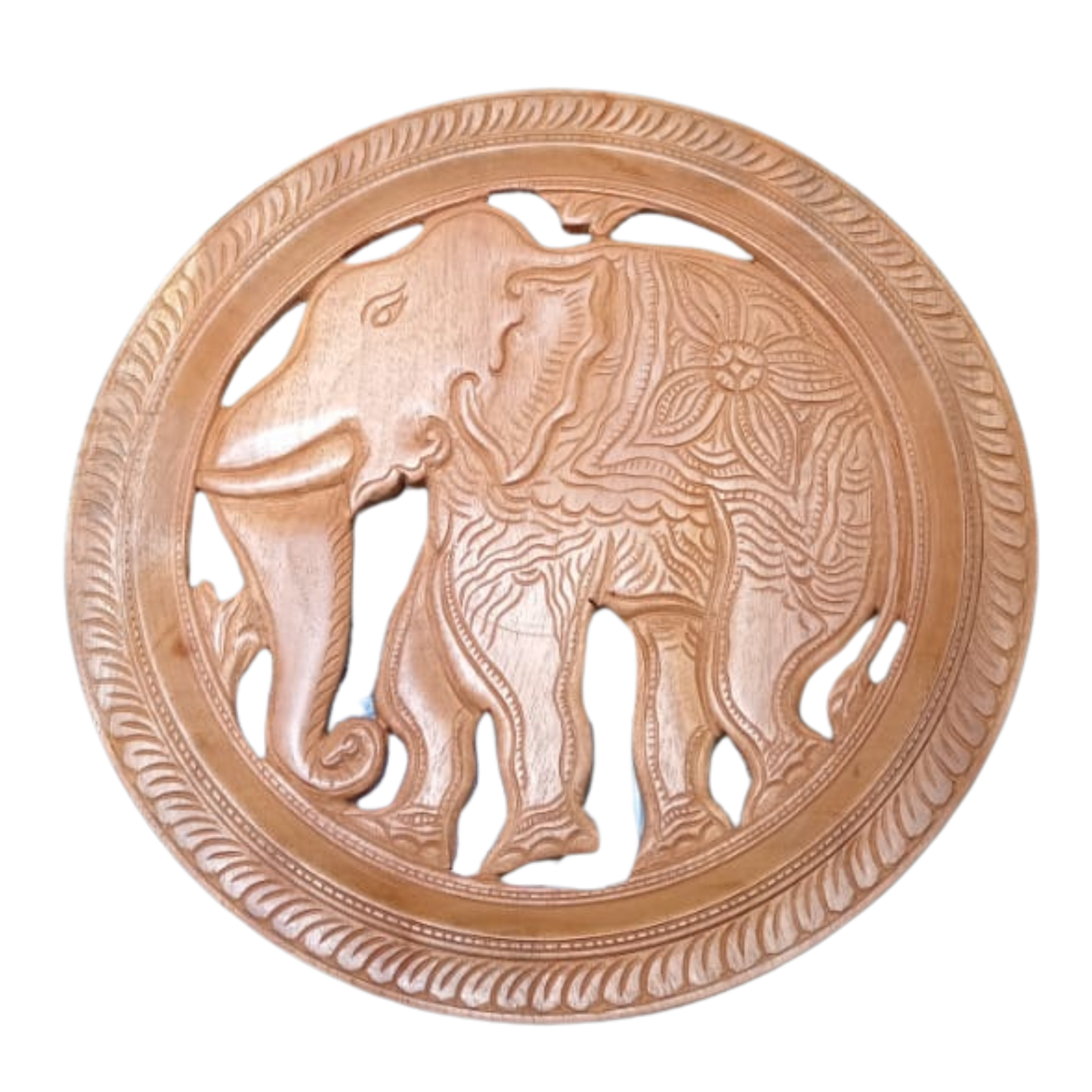 15" Handcrafted Mahogany Wooden Elephant Wall Hanging – Authentic Sri Lankan Art & Décor