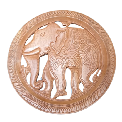 15" Handcrafted Mahogany Wooden Elephant Wall Hanging – Authentic Sri Lankan Art & Décor